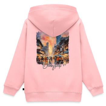 Bangkok, Thailand, Bangkok Aquarell - Kinder Premium Organic Zip Hoodie - Rosa - Hinten - AI Model Kid Female (0cm)