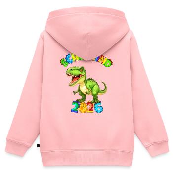 T-Rex - Enfant d’école 2026 - Police dinosaure colorée - Sweat Premium à capuche zippé enfant bio - rose - Dos - AI Model Kid Female (0cm)