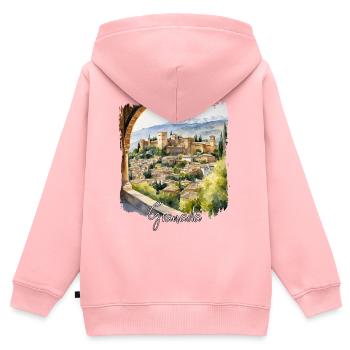 Grenade Aquarelle, Grenade, Espagne - Sweat Premium à capuche zippé enfant bio - rose - Dos - AI Model Kid Female (0cm)