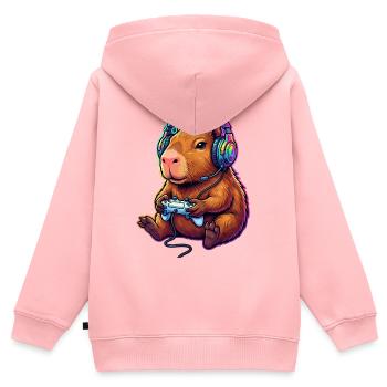 Capybara Lustige Videospiele Capybara - Kinder Premium Organic Zip Hoodie - Rosa - Hinten - AI Model Kid Female (0cm)