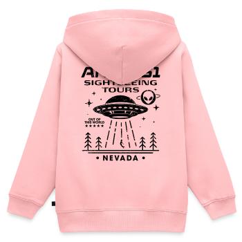 Visites touristiques de la zone 51 - Sweat Premium à capuche zippé enfant bio - rose - Dos - AI Model Kid Female (0cm)
