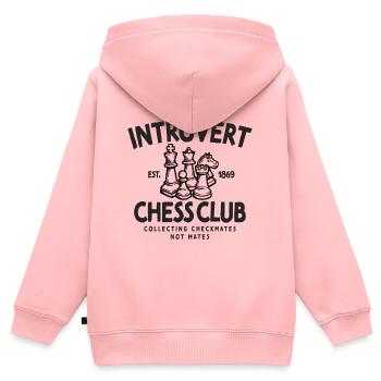 Stratégie d’échec et mat pour les Introvertis - Sweat Premium à capuche zippé enfant bio - rose - Dos - AI Model Kid Female (0cm)