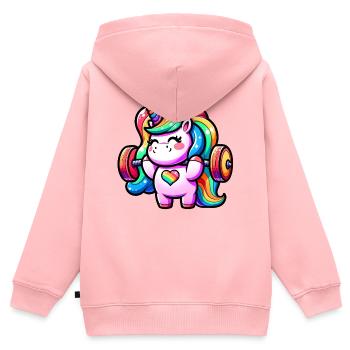 Unicorn Weightlifting Deadlift Fitness Gym - Kinder Premium Organic Zip Hoodie - Rosa - Hinten - AI Model Kid Female (0cm)