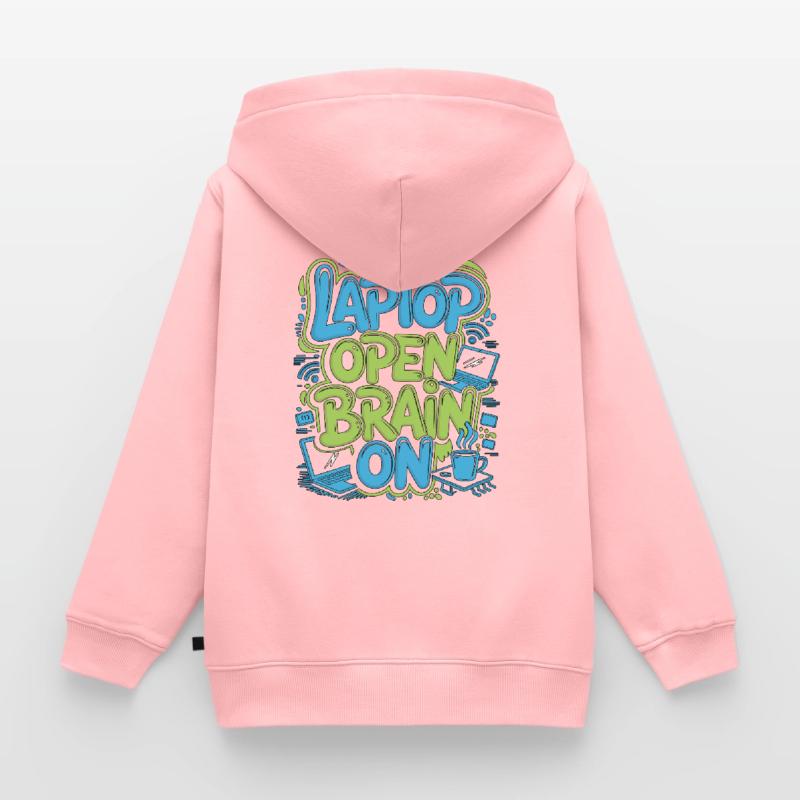 Remote Developer Laptop Open Brain On Remote Coder Kinder Premium Organic Zip Hoodie