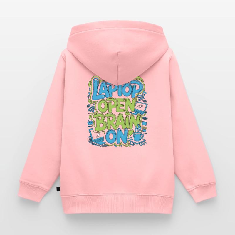 Remote Developer Laptop Open Brain On Remote Coder Kinder Premium Organic Zip Hoodie
