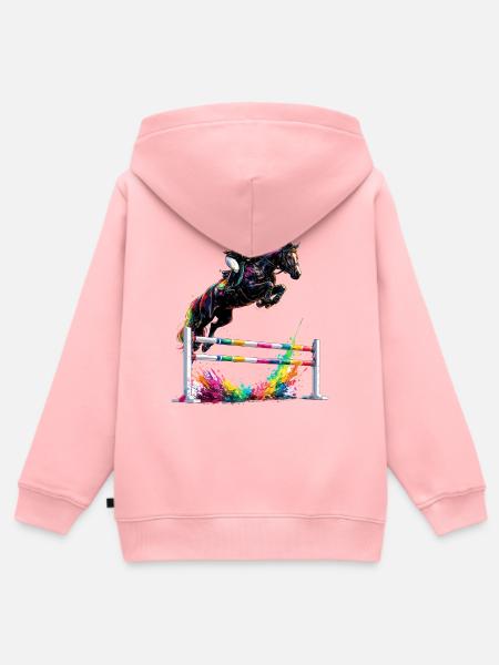 Buntes Springpferd Turnier Reitsport Dynamik - Kinder Premium Organic Zip Hoodie - Rosa