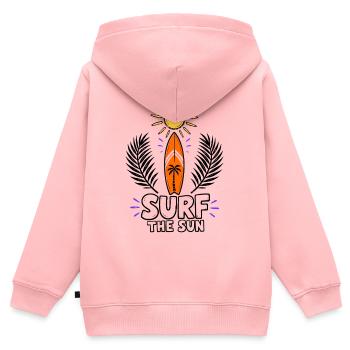 Surf the Sun – Sommer, Sonne und Surfbrett - Kinder Premium Organic Zip Hoodie - Rosa - Hinten - AI Model Kid Female (0cm)
