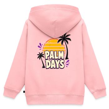 Palm Days – Couchers de soleil rétro et palmiers - Sweat Premium à capuche zippé enfant bio - rose - Dos - AI Model Kid Female (0cm)