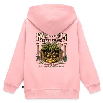 Kartoffeln statt Chaos – Ruhe im Schrebergarten - Kinder Premium Organic Zip Hoodie - Rosa - Hinten - AI Model Kid Female (0cm)