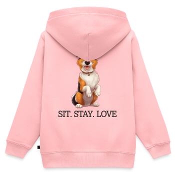 Sit Stay Love Tri-Colour Border Collie Dog Merch - Kinder Premium Organic Zip Hoodie - Rosa - Hinten - AI Model Kid Female (0cm)