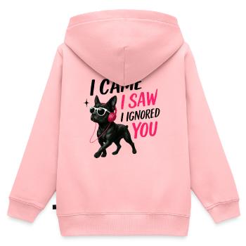 Ich bin gekommen, ich habe dich ignoriert, lustige Hunde-Merch Nr. 2 - Kinder Premium Organic Zip Hoodie - Rosa - Hinten - AI Model Kid Female (0cm)
