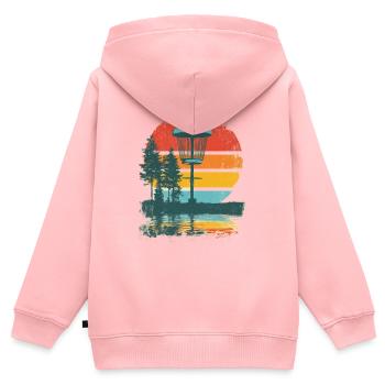 Disc Golf Putter Korb Retro Vintage Sonnenuntergan - Kinder Premium Organic Zip Hoodie - Rosa - Hinten - AI Model Kid Female (0cm)