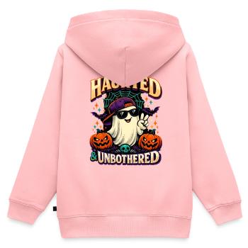 Haunted & Unbothered Cool Ghost Geist Halloween - Kinder Premium Organic Zip Hoodie - Rosa - Hinten - AI Model Kid Female (0cm)