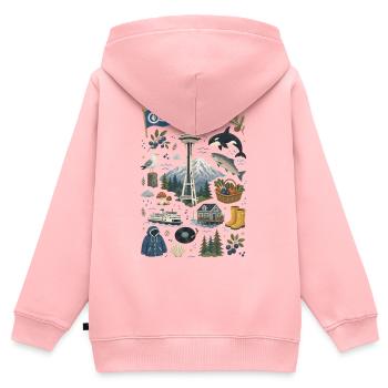 Seattle | Space Needle, Kaffee & Natur - Kinder Premium Organic Zip Hoodie - Rosa - Hinten - AI Model Kid Female (0cm)