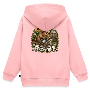 Kiwi Gärtner – Fliegen war nie eine Option - Kinder Premium Organic Zip Hoodie - Rosa - Hinten - AI Model Kid Female (0cm)