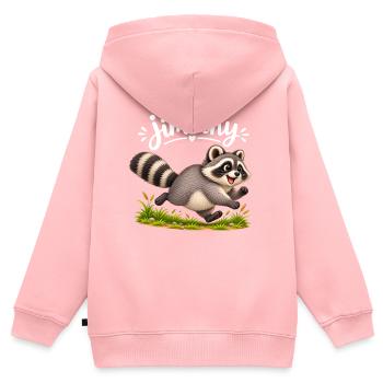 Jimothy Raccoon Meme - Kinder Premium Organic Zip Hoodie - Rosa - Hinten - AI Model Kid Female (0cm)