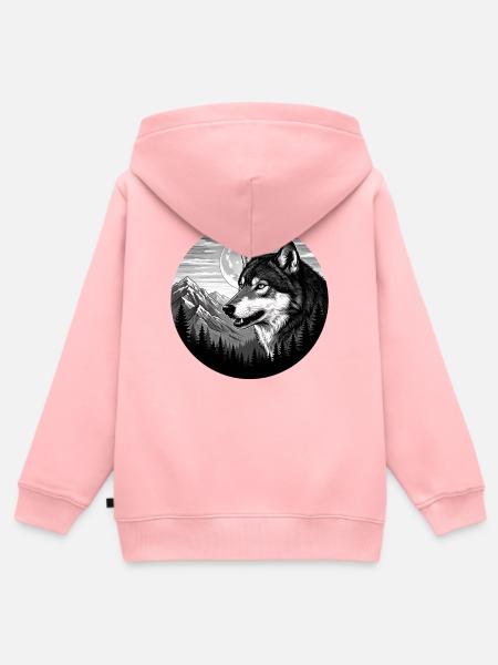 Mond Wolf im Berg wald Wölfe - Kinder Premium Organic Zip Hoodie - Rosa