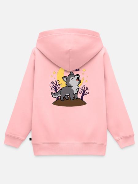 Süßer Heulender Wolf Halloween-Mond - Kinder Premium Organic Zip Hoodie - Rosa