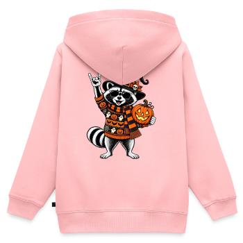Halloween Waschbär mit Hexenhut & Kürbis - Kinder Premium Organic Zip Hoodie - Rosa - Hinten - AI Model Kid Female (0cm)