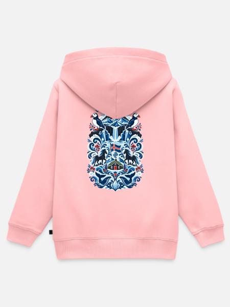 Island | Puffins, Vulkan & Nordmeer - Kinder Premium Organic Zip Hoodie - Rosa