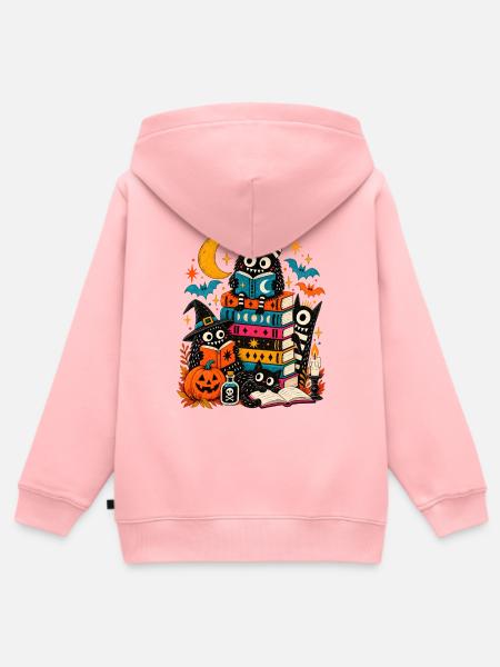 Halloween Büchermonster | Lesen & Gruselspaß - Kinder Premium Organic Zip Hoodie - Rosa