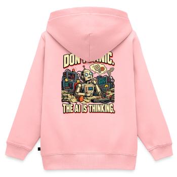 KI Humor – Don't Panic, The AI Is Thinking - Kinder Premium Organic Zip Hoodie - Rosa - Hinten - AI Model Kid Female (0cm)