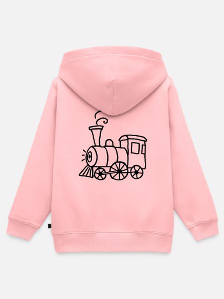 Handgezeichnete Dampflok mit Rauchkringeln - Kinder Premium Organic Zip Hoodie - Rosa