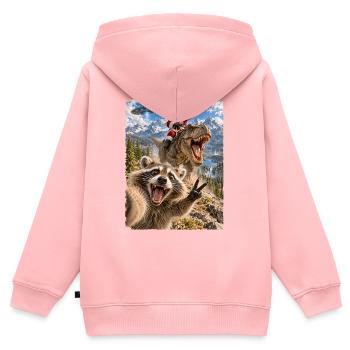 Waschbär Selfie mit Weihnachtsmann, T-Rex, UFO - Kinder Premium Organic Zip Hoodie - Rosa - Hinten - AI Model Kid Female (0cm)