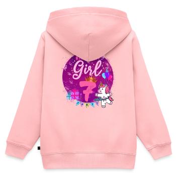 Happy Birthday Girl 7 Einhorn Siebter Geburtstag - Kinder Premium Organic Zip Hoodie - Rosa - Hinten - AI Model Kid Female (0cm)