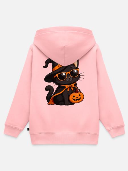 Halloween-Katze mit Kürbiskorb - Kinder Premium Organic Zip Hoodie - Rosa