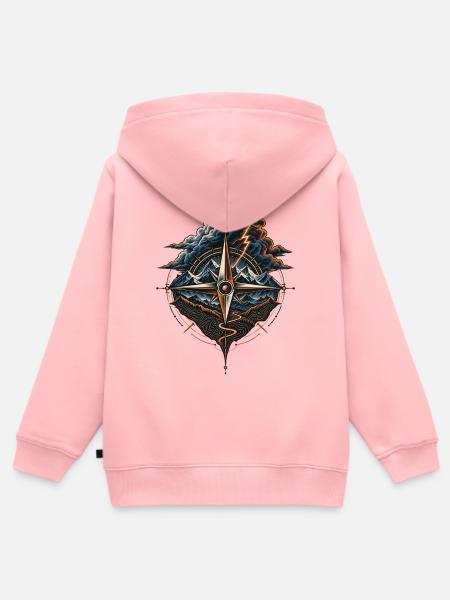Nordstern Kompass in Berglandschaft - Kinder Premium Organic Zip Hoodie - Rosa