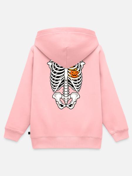 Rippenskelett mit Kürbisherz - Kinder Premium Organic Zip Hoodie - Rosa