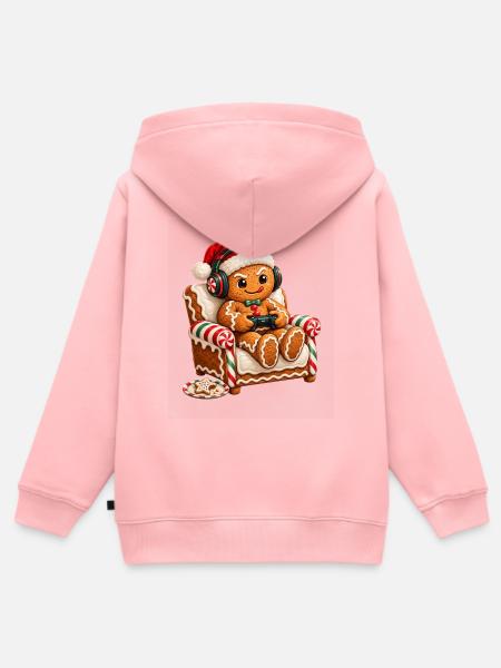 Lebkuchen-Gamer im Weihnachtsstuhl - Kinder Premium Organic Zip Hoodie - Rosa