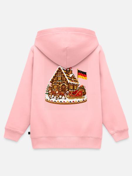 Weihnachtshaus mit Schlitten und Flagge - Kinder Premium Organic Zip Hoodie - Rosa