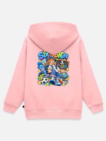 Dritte Klasse Schulfreude Illustration - Kinder Premium Organic Zip Hoodie - Rosa