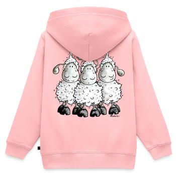 "Mc Wool" - sheep - mouton- moutons - Sweat Premium à capuche zippé enfant bio - rose - Dos - AI Model Kid Female (0cm)