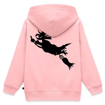 Sorcière avec un balai drôle - Sweat Premium à capuche zippé enfant bio - rose - Dos - AI Model Kid Female (0cm)
