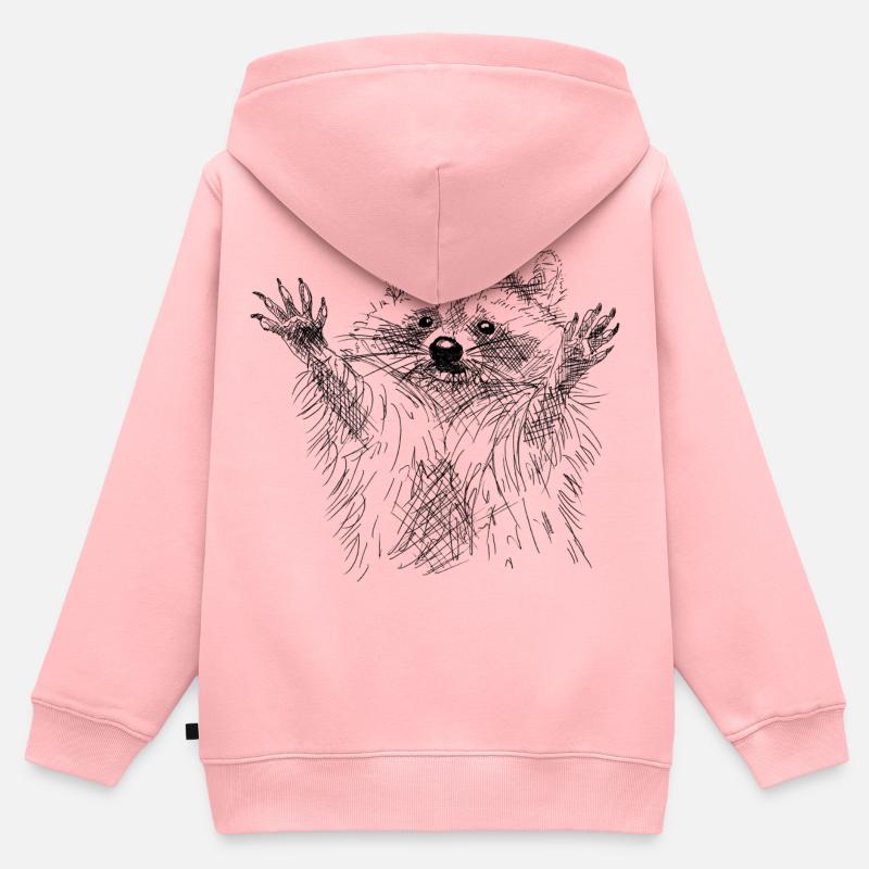 Raton laveur - Sweat Premium à capuche zippé enfant bio - rose