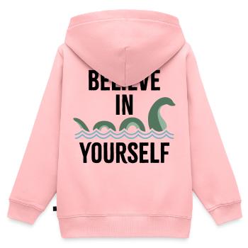 Croyez en vous - Sweat Premium à capuche zippé enfant bio - rose - Dos - AI Model Kid Female (0cm)