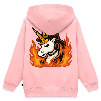 Flammender Einhorn-Feuerwehrmann - Kinder Premium Organic Zip Hoodie - Rosa - Hinten - AI Model Kid Female (0cm)