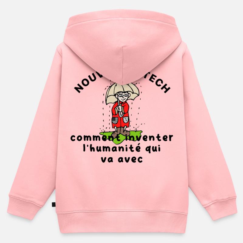 Les_nouvelles_tech_et_l-humanite_ - Sweat Premium à capuche zippé enfant bio - rose