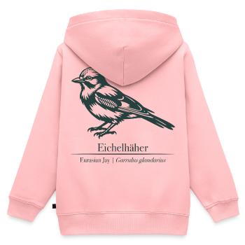 Jay Silhouette | Ornithologie | Dessin - Sweat Premium à capuche zippé enfant bio - rose - Dos - AI Model Kid Female (0cm)