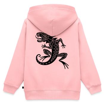 Echse - Kinder Premium Organic Zip Hoodie - Rosa - Hinten - AI Model Kid Female (0cm)