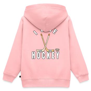 I Love Hockey I Eishockey I Geschenk - Kinder Premium Organic Zip Hoodie - Rosa - Hinten - AI Model Kid Female (0cm)