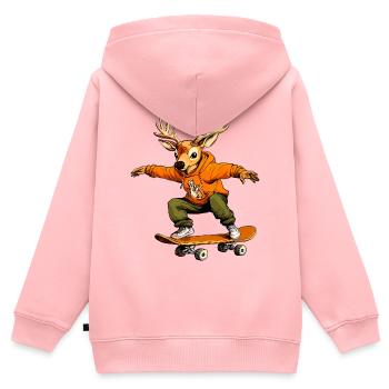 Planche à roulettes Cerf - Sweat Premium à capuche zippé enfant bio - rose - Dos - AI Model Kid Female (0cm)