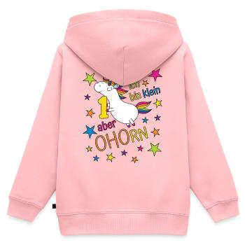 Licorne fille d’un an, je suis petite mais - Sweat Premium à capuche zippé enfant bio - rose - Dos - AI Model Kid Female (0cm)