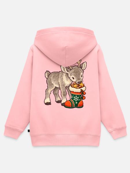 Rentier mit Weihnachtssocke - Kinder Premium Organic Zip Hoodie - Rosa