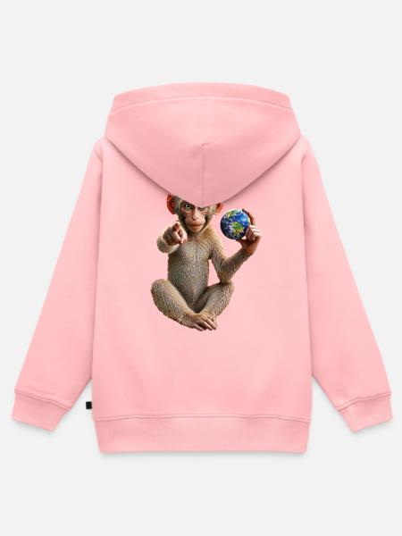 Affe-mit-Erdkugel - Kinder Premium Organic Zip Hoodie - Rosa