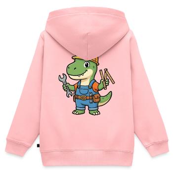Dino Bauarbeiter mit Werkzeugen - Kinder Premium Organic Zip Hoodie - Rosa - Hinten - AI Model Kid Female (0cm)