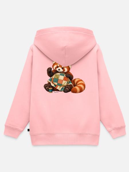 Roter Panda quiltet von Hand - Kinder Premium Organic Zip Hoodie - Rosa